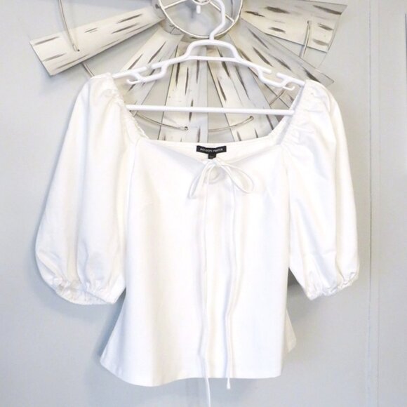 NWOT Boston Proper White Puff Sleeve Ponte Square Neck Knit Top Size Large - Picture 1 of 7